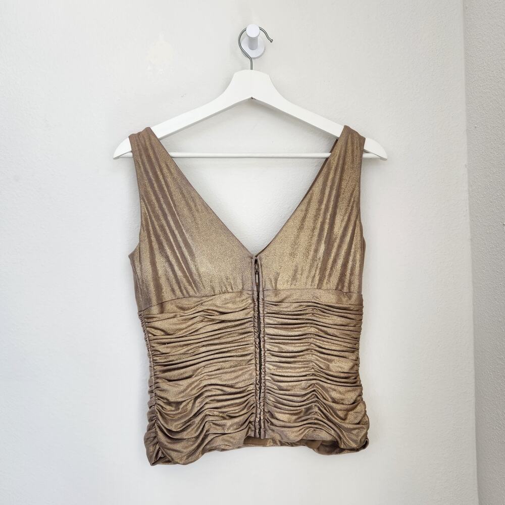 Vintage Y2K Adrianna Papell Gold Ruched V Neck Evening Tank Top S - Picture 4 of 7